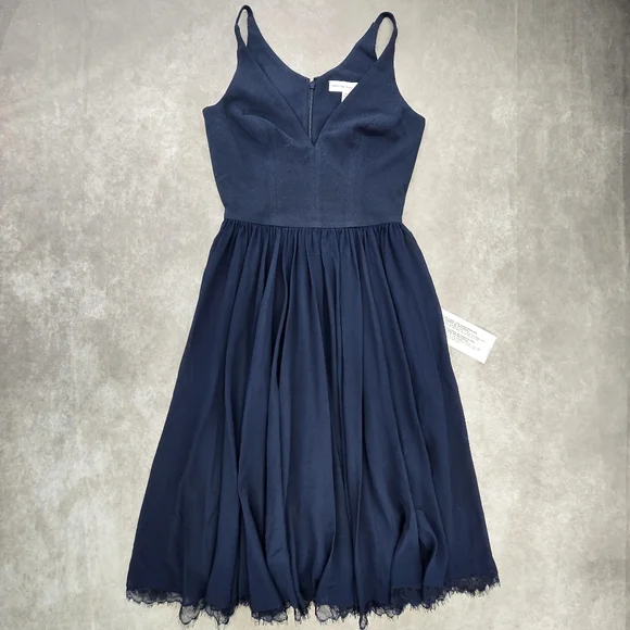 Dress the Population NWOT Alicia Midnight Blue Crepe Bodice Chiffon Dress - Picture 4 of 15